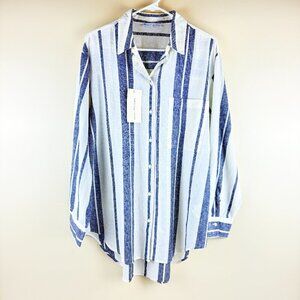 NWT Gentle Park Cotton-Linen Striped Shirt XL
